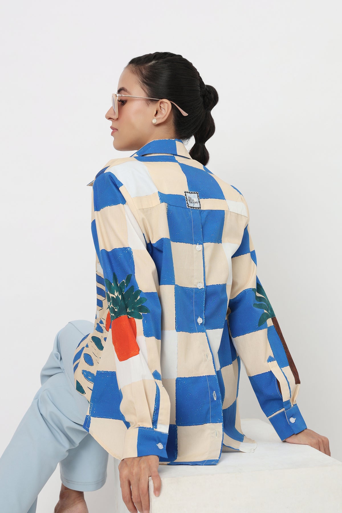 Blue Patchwork Pineapple Printed Shirt