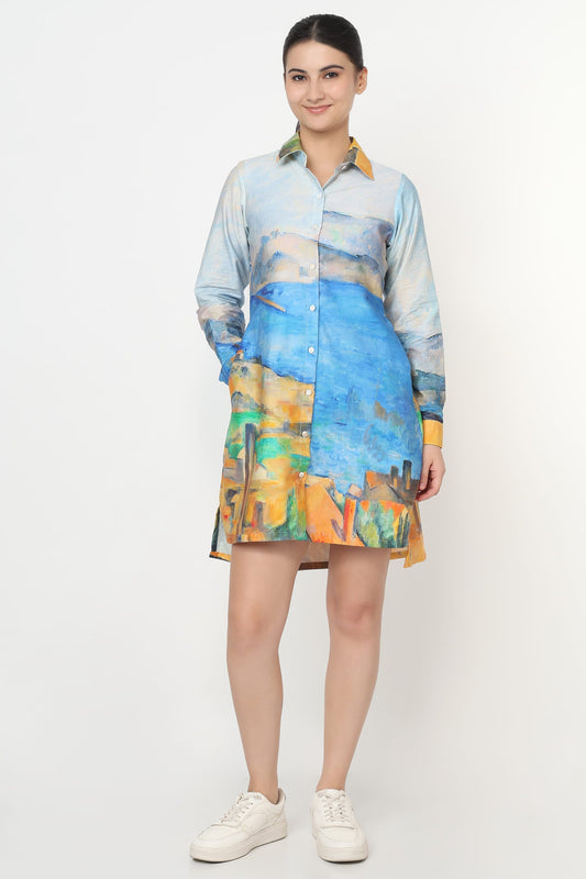 Azure Coast printed cotton satin shirt dress for women