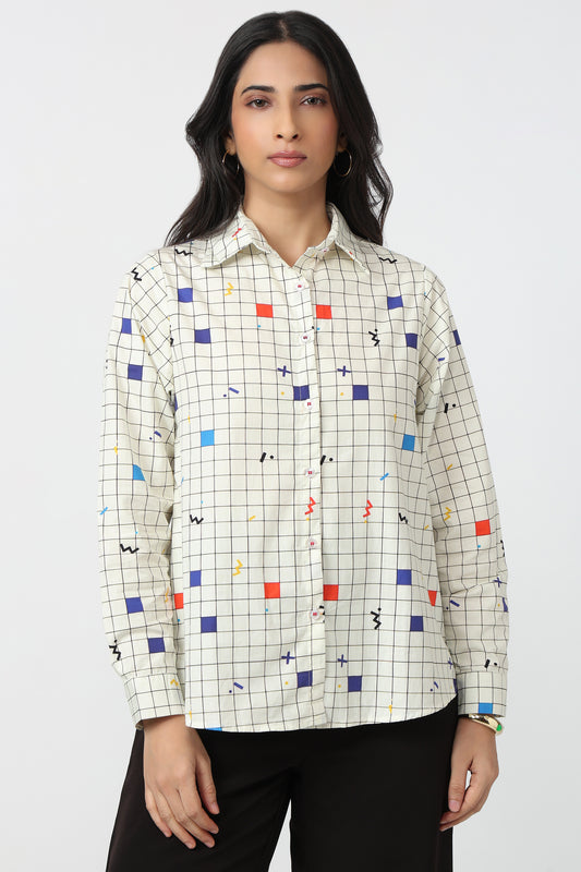 Color Block Grid Shirt – women's colour-block printed cotton shirt