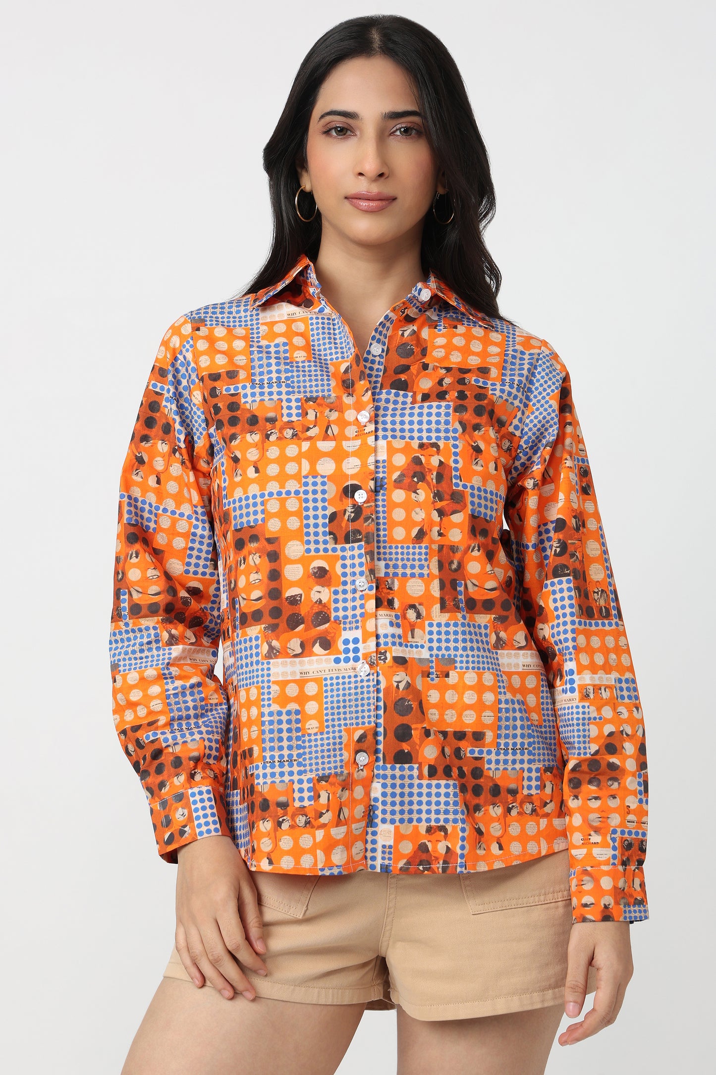 Orange Blue Geometric Print Shirt