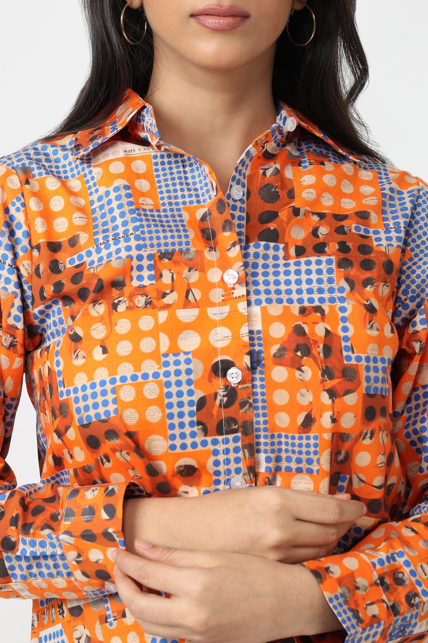 Orange Blue Geometric Print Shirt