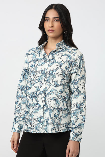 Azure Toile Shirt – women's printed cotton shirt by The Print Factory