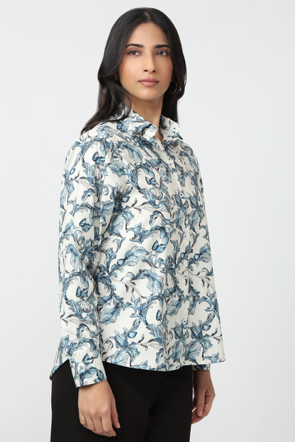Azure Toile Shirt – women's printed cotton shirt by The Print Factory
