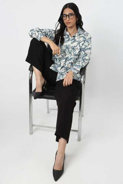 Azure Toile Shirt – women's printed cotton shirt by The Print Factory
