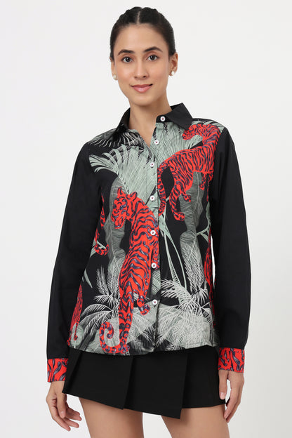 Wild Tiger Botanical Print Shirt