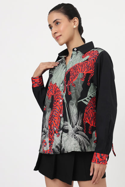 Wild Tiger Botanical Print Shirt