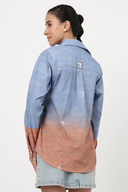 Artistic Figure Printed Blue Shirt
