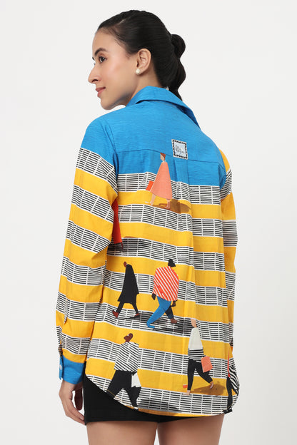 Golden Stripes Artistic Print Shirt