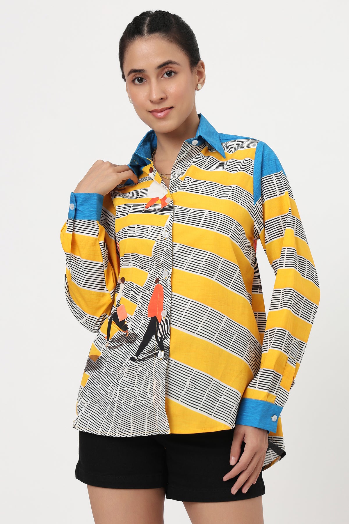 Golden Stripes Artistic Print Shirt