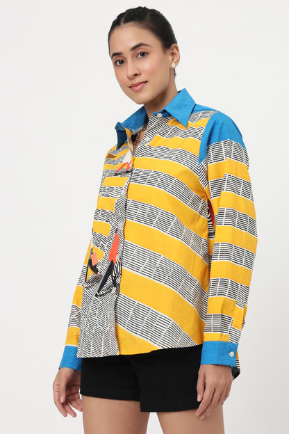 Golden Stripes Artistic Print Shirt