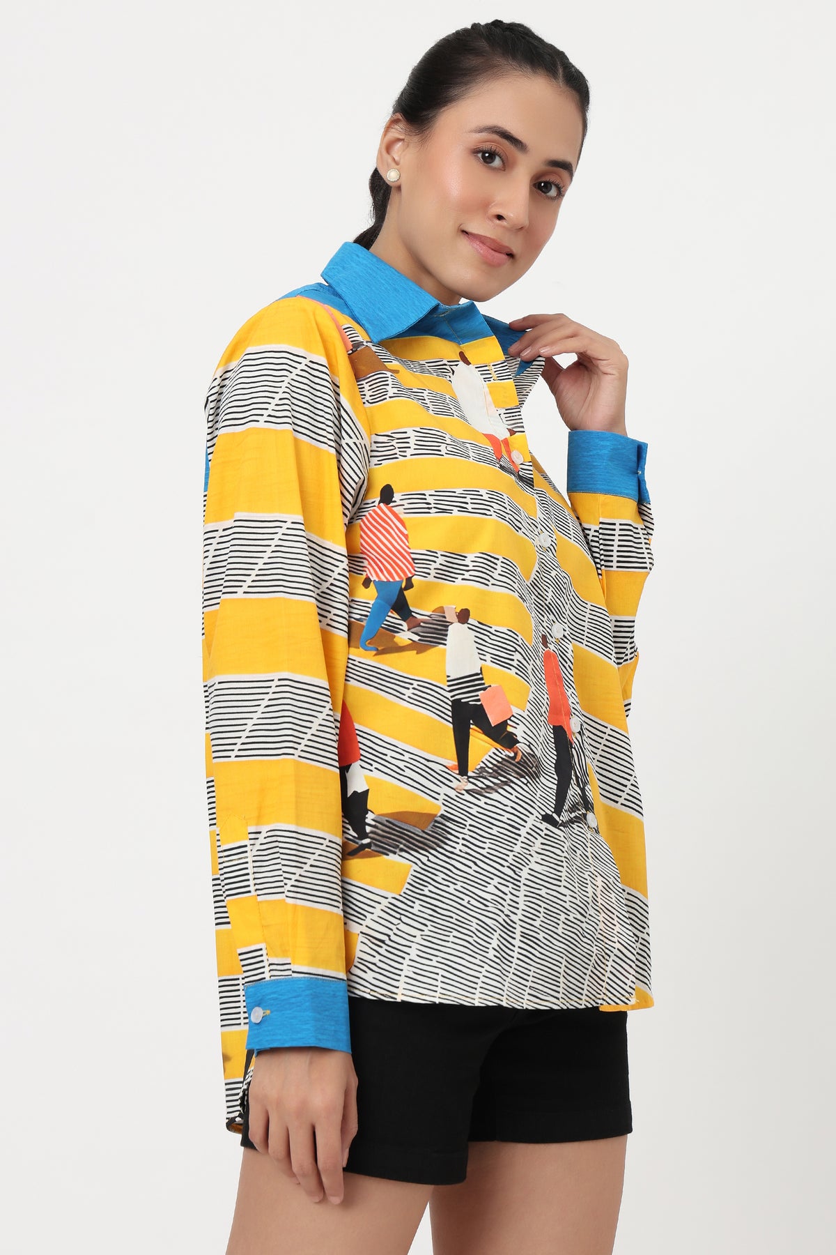 Golden Stripes Artistic Print Shirt