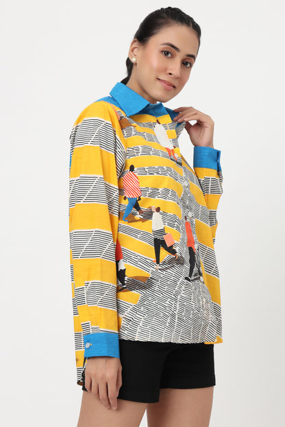 Golden Stripes Artistic Print Shirt