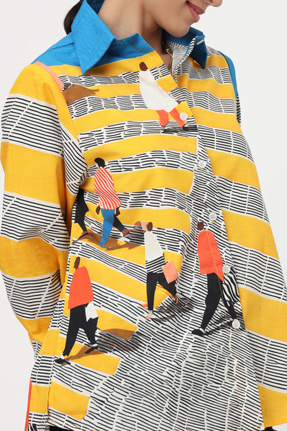 Golden Stripes Artistic Print Shirt