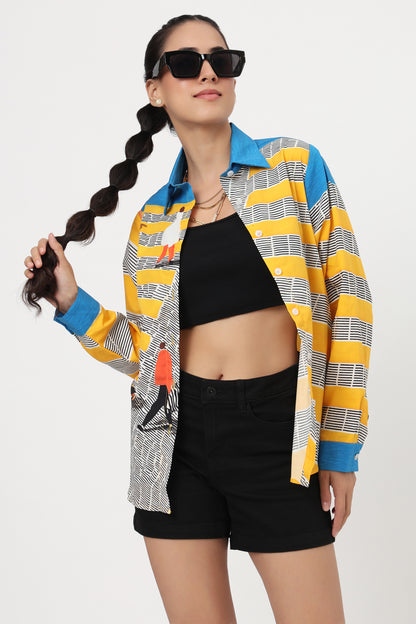 Golden Stripes Artistic Print Shirt