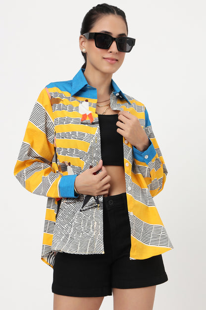 Golden Stripes Artistic Print Shirt