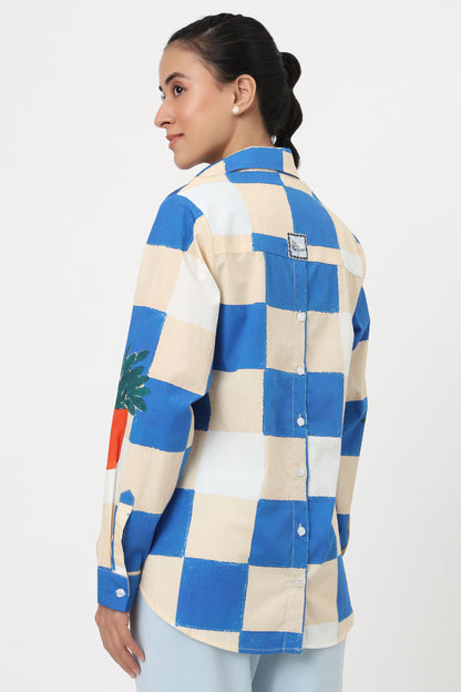 Blue Patchwork Pineapple Printed Shirt