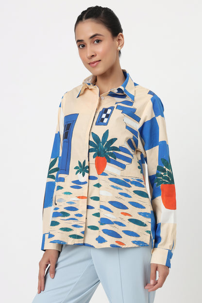 Blue Patchwork Pineapple Printed Shirt