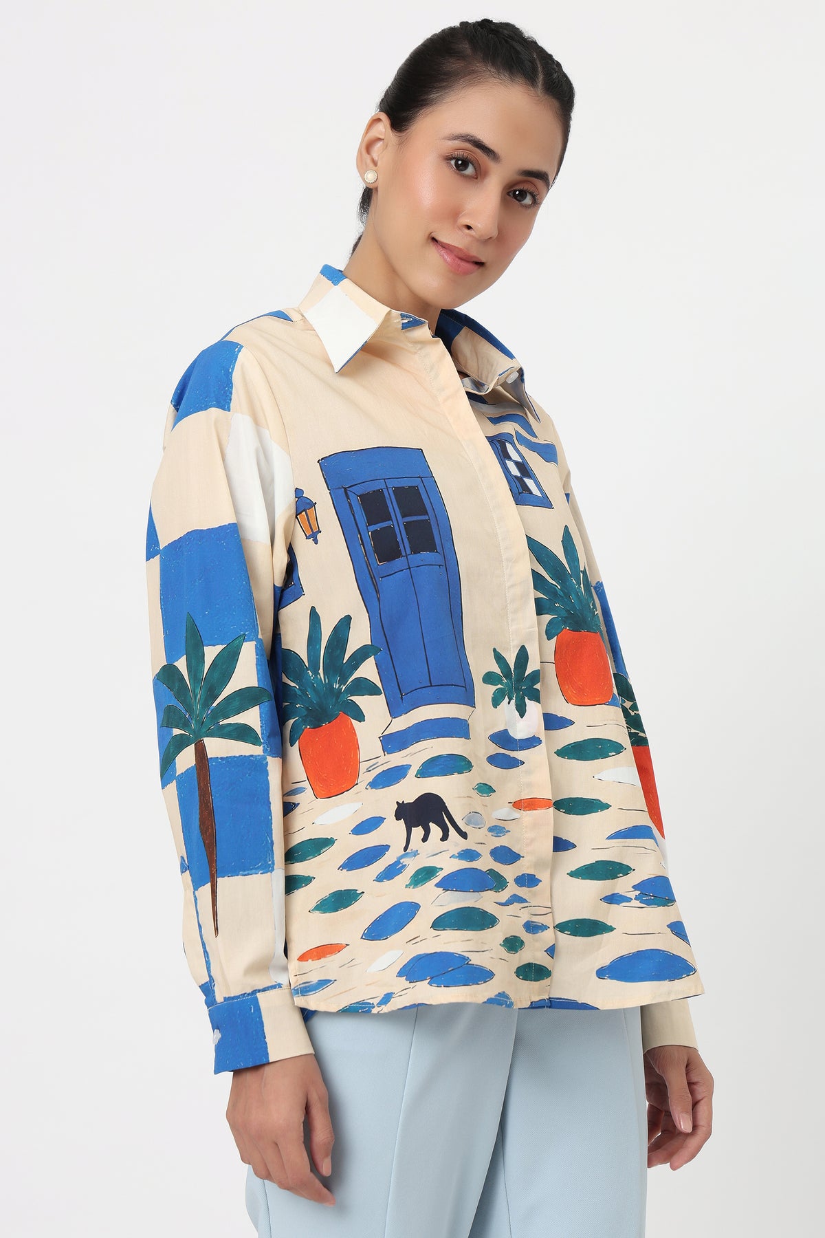 Blue Patchwork Pineapple Printed Shirt