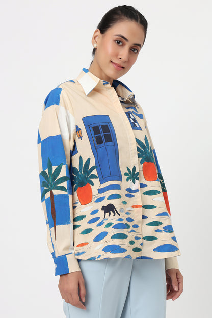 Blue Patchwork Pineapple Printed Shirt