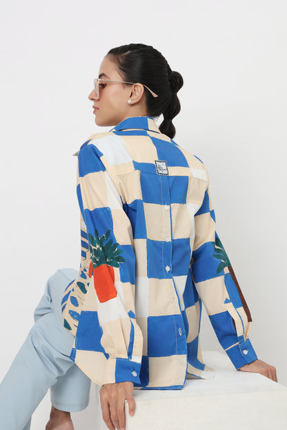 Blue Patchwork Pineapple Printed Shirt