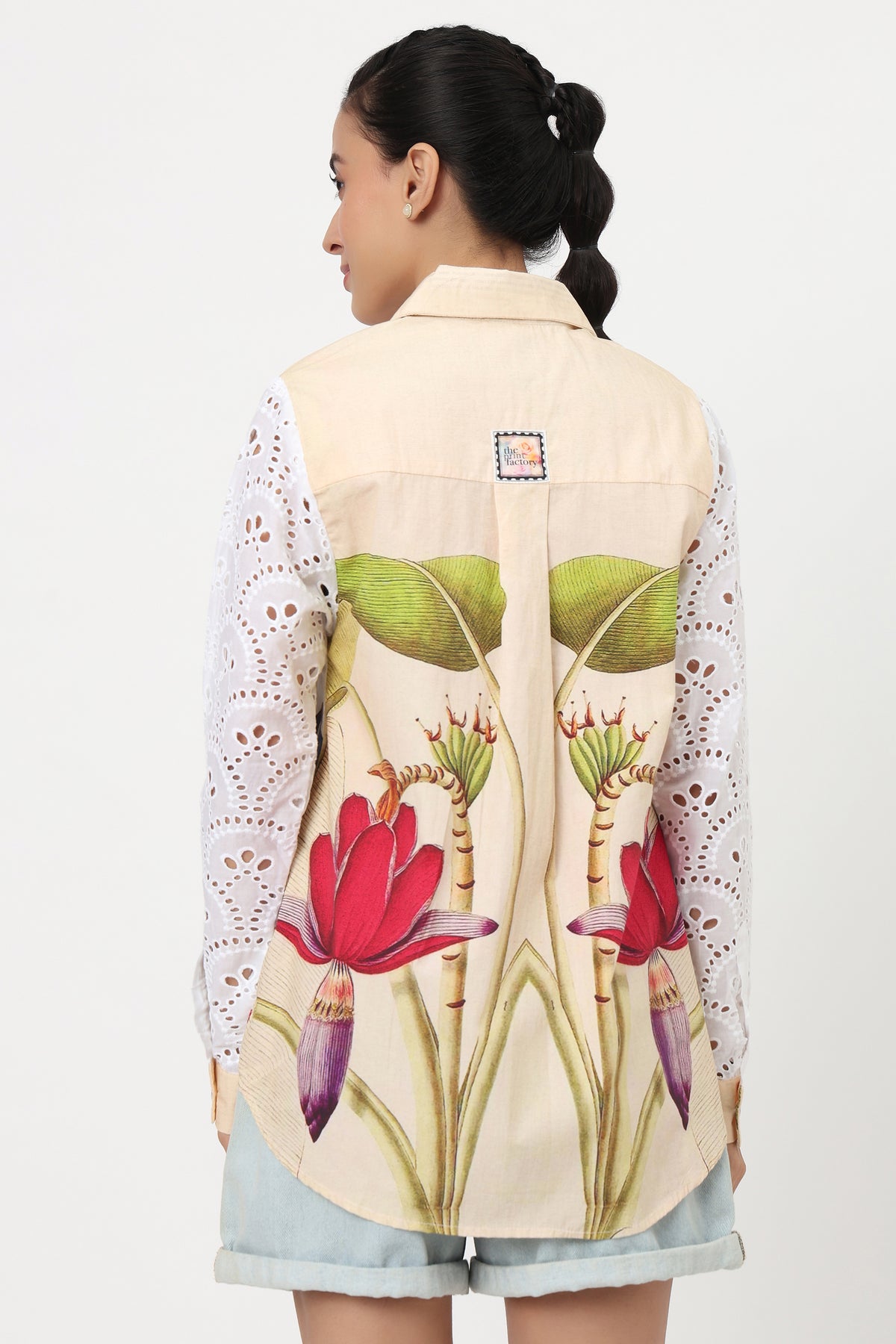 Botanical Bloom Eyelet Sleeve Shirt