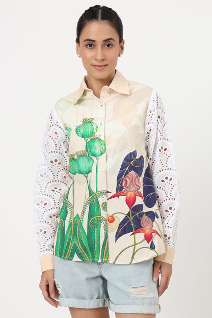 Botanical Bloom Eyelet Sleeve Shirt