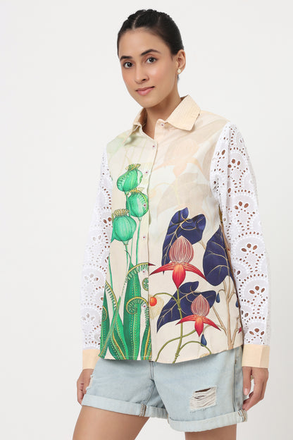 Botanical Bloom Eyelet Sleeve Shirt