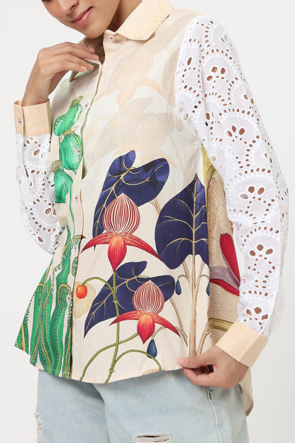 Botanical Bloom Eyelet Sleeve Shirt