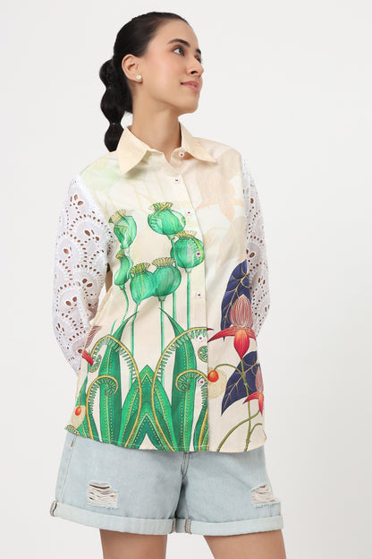 Botanical Bloom Eyelet Sleeve Shirt