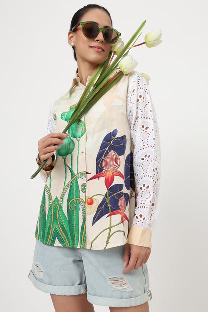 Botanical Bloom Eyelet Sleeve Shirt