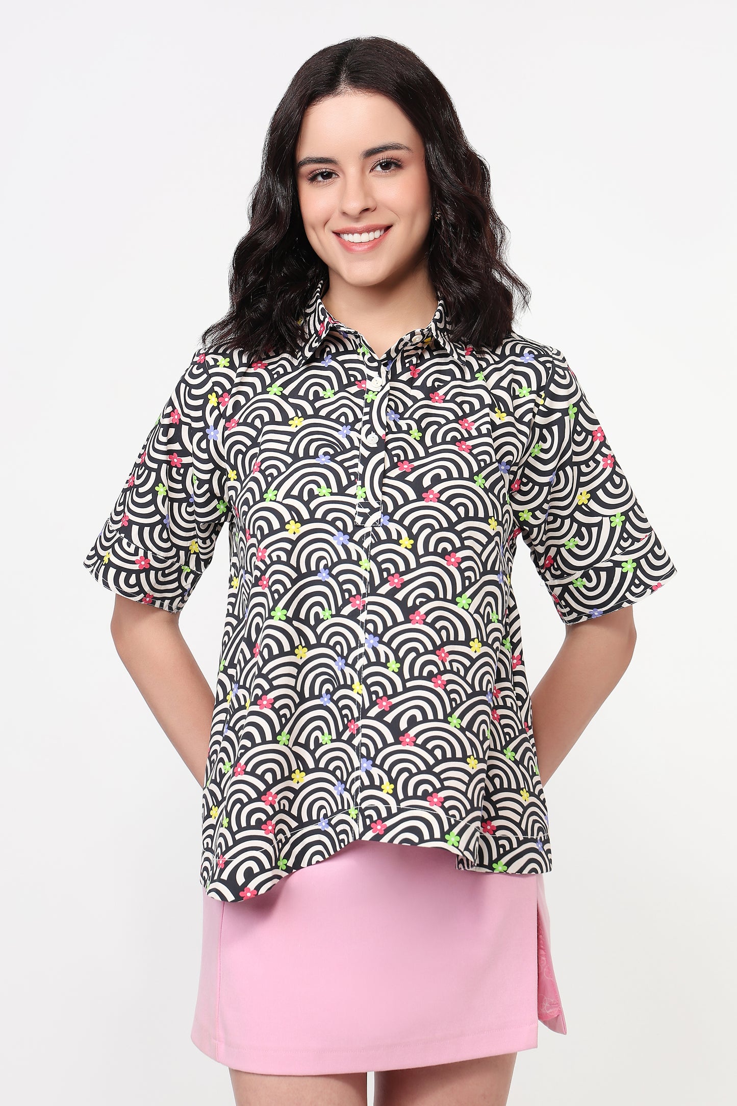 Midnight Bloom Wave Print Shirt