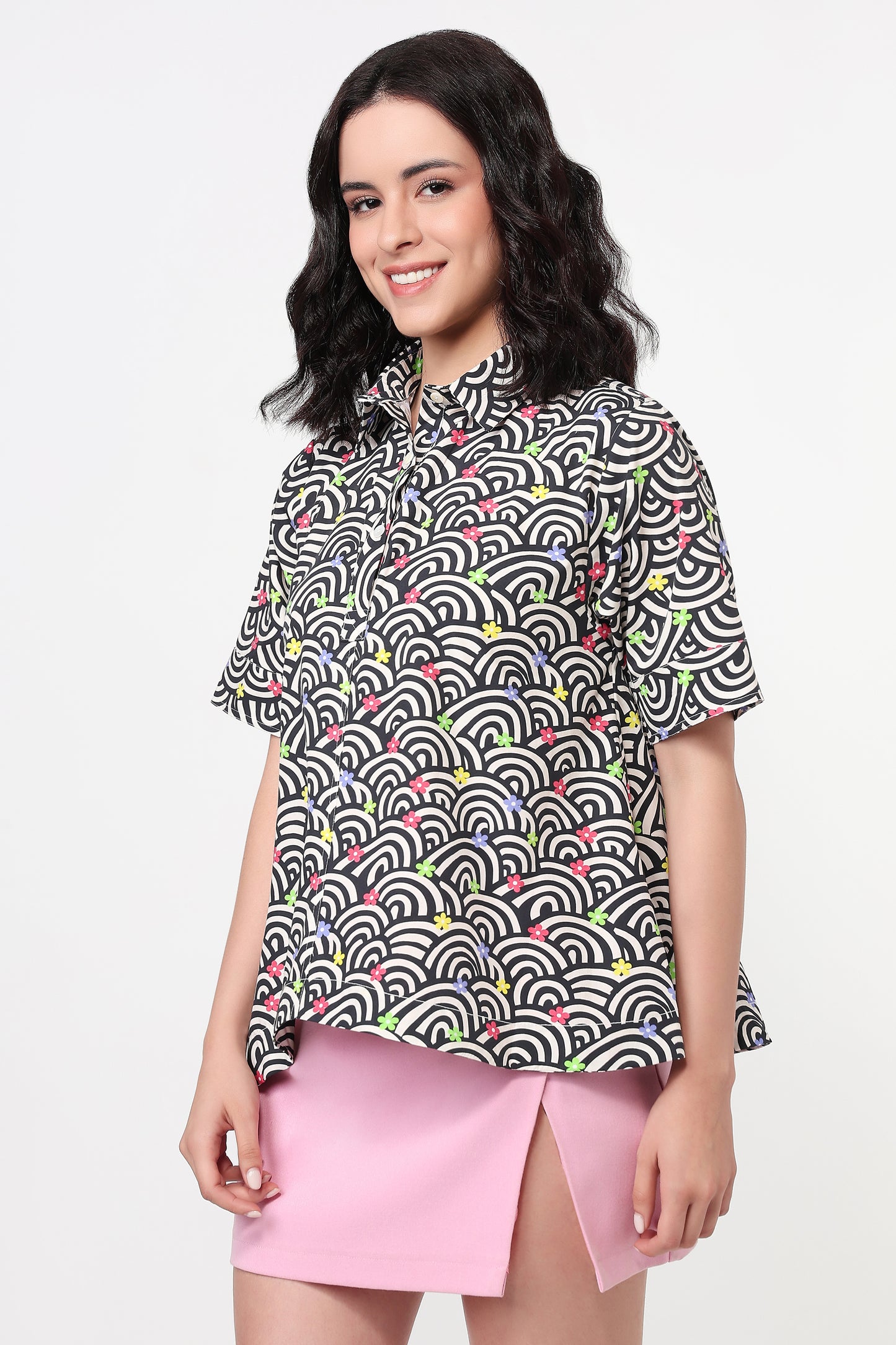 Midnight Bloom Wave Print Shirt