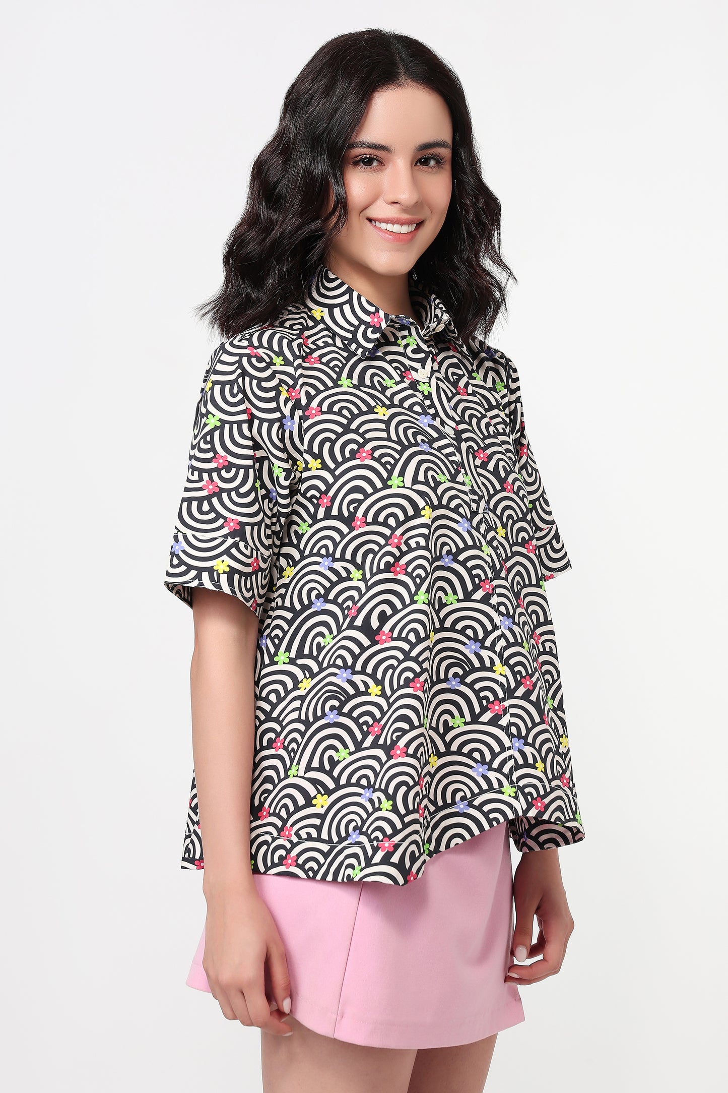 Midnight Bloom Wave Print Shirt