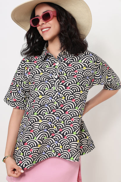 Midnight Bloom Wave Print Shirt