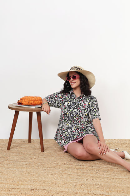 Midnight Bloom Wave Print Shirt