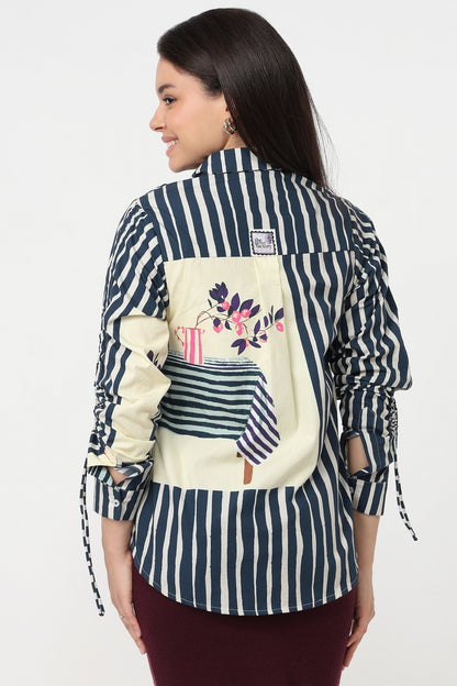 Blue Serenity Shirt – women's blue print cotton shirt, view 2
