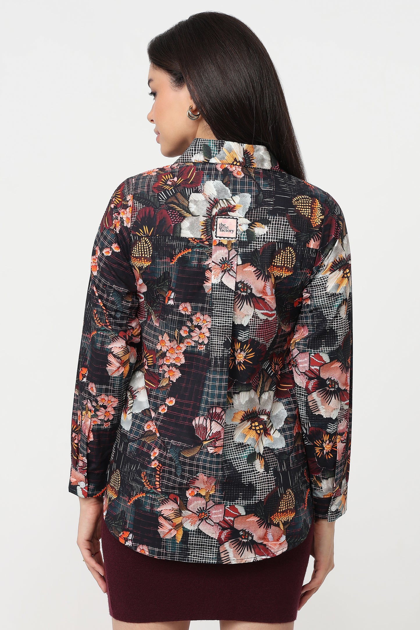 Midnight Floral Shirt – women's dark floral print cotton shirt, view 2