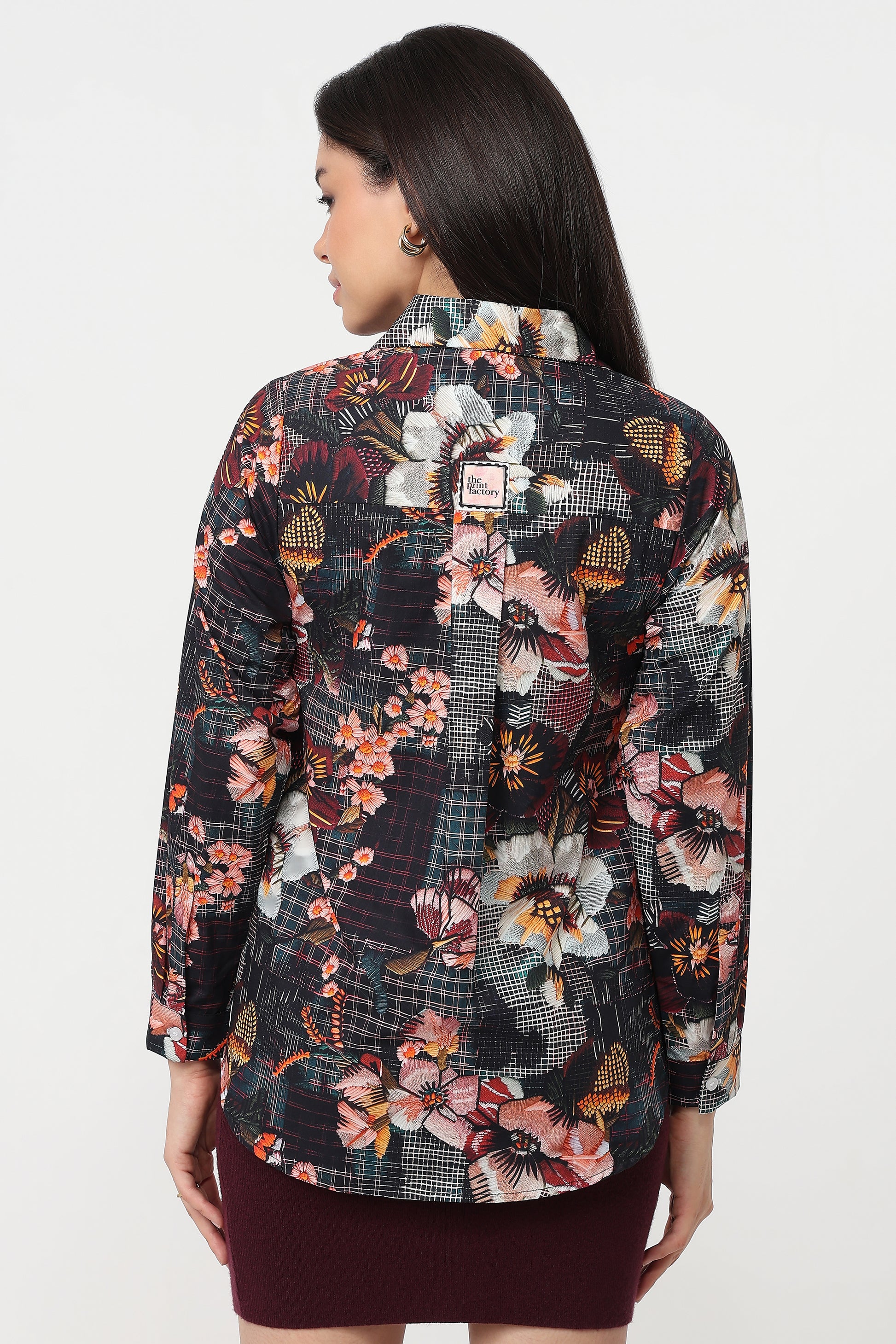 Midnight Floral Shirt – women's dark floral print cotton shirt, view 2