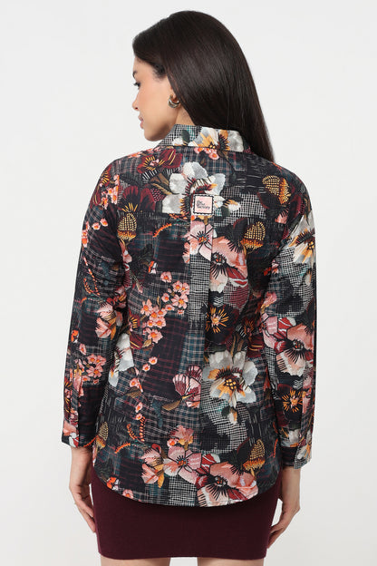 Midnight Floral Shirt – women's dark floral print cotton shirt, view 2