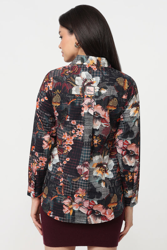 Midnight Floral Shirt – women's dark floral print cotton shirt, view 2