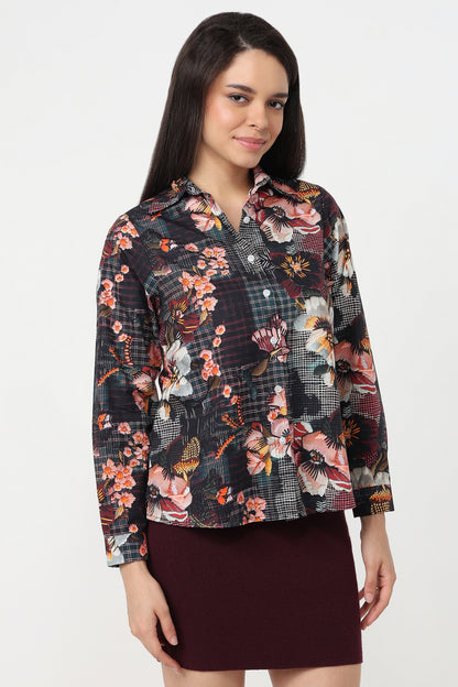 Midnight Floral Shirt – women's dark floral print cotton shirt, view 4