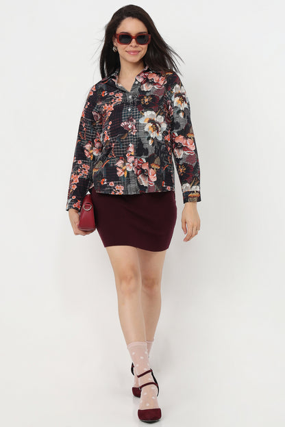 Midnight Floral Shirt – women's dark floral print cotton shirt, view 7