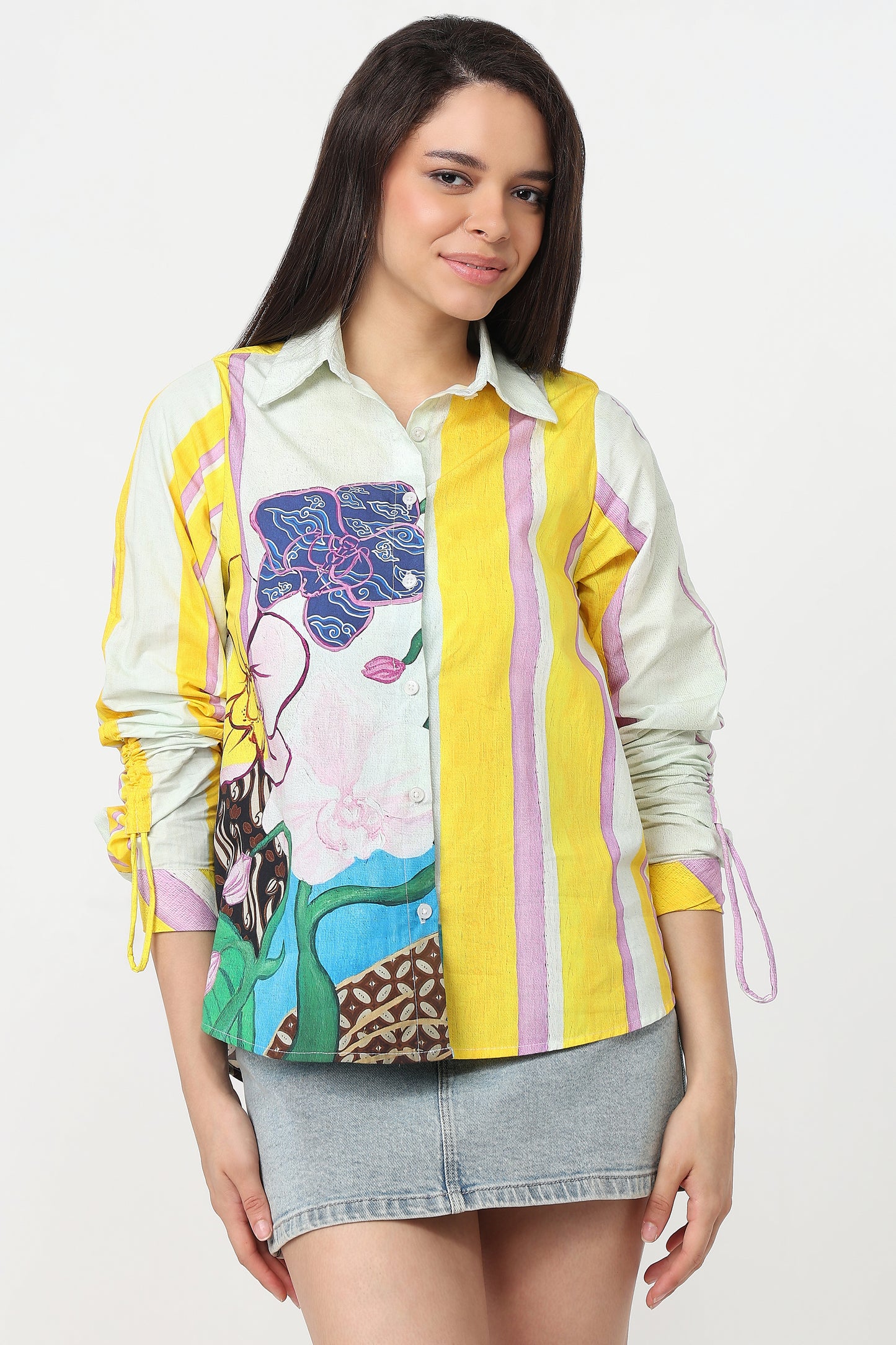 Pastel Garden Shirt – women's pastel floral print cotton shirt, front view