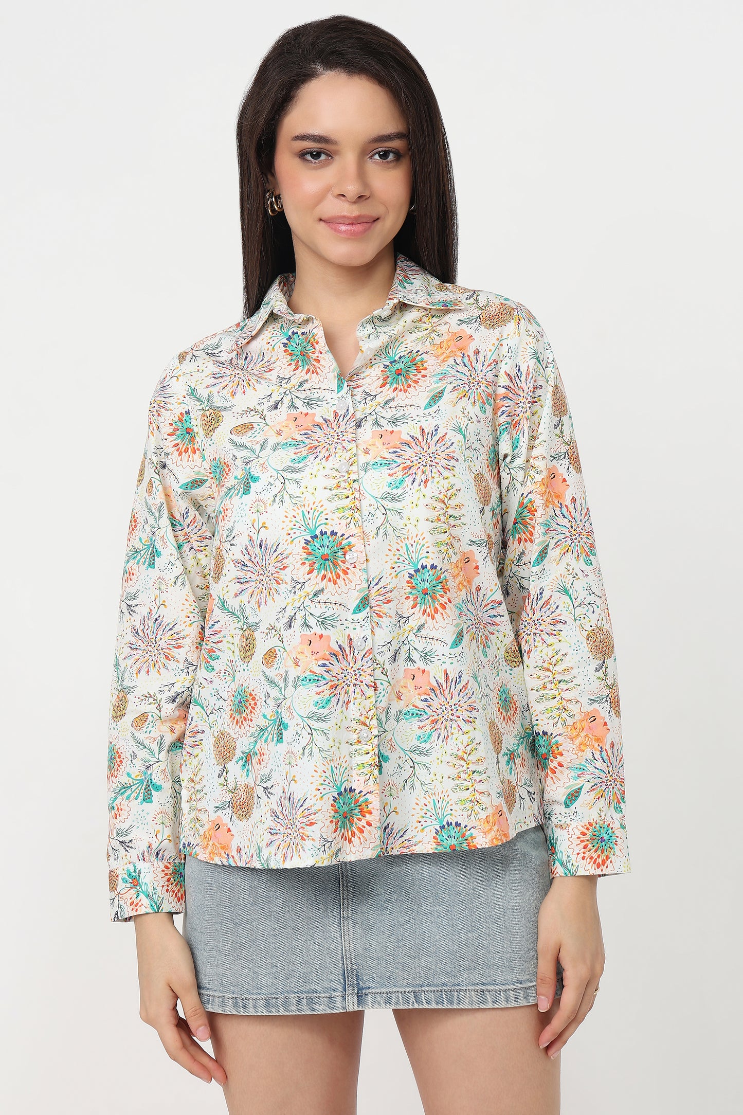 Garden Whispers Shirt – women's soft floral print cotton shirt, front view