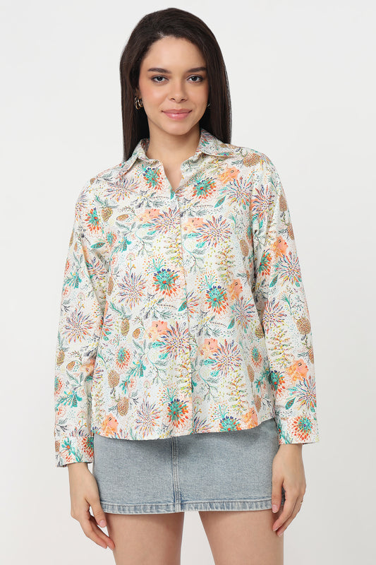 Garden Whispers Shirt – women's soft floral print cotton shirt, front view