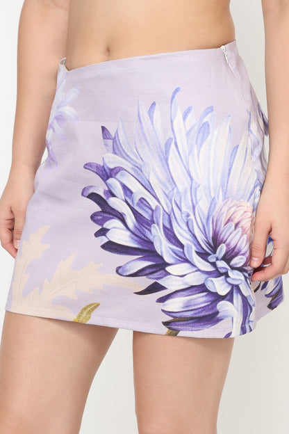 Purple Bloom Printed Shirt With Skort Set