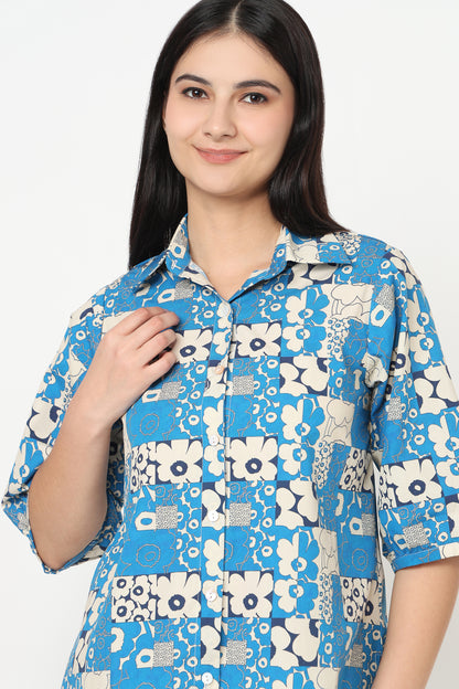 Blue Bloom Patchwork Shirt