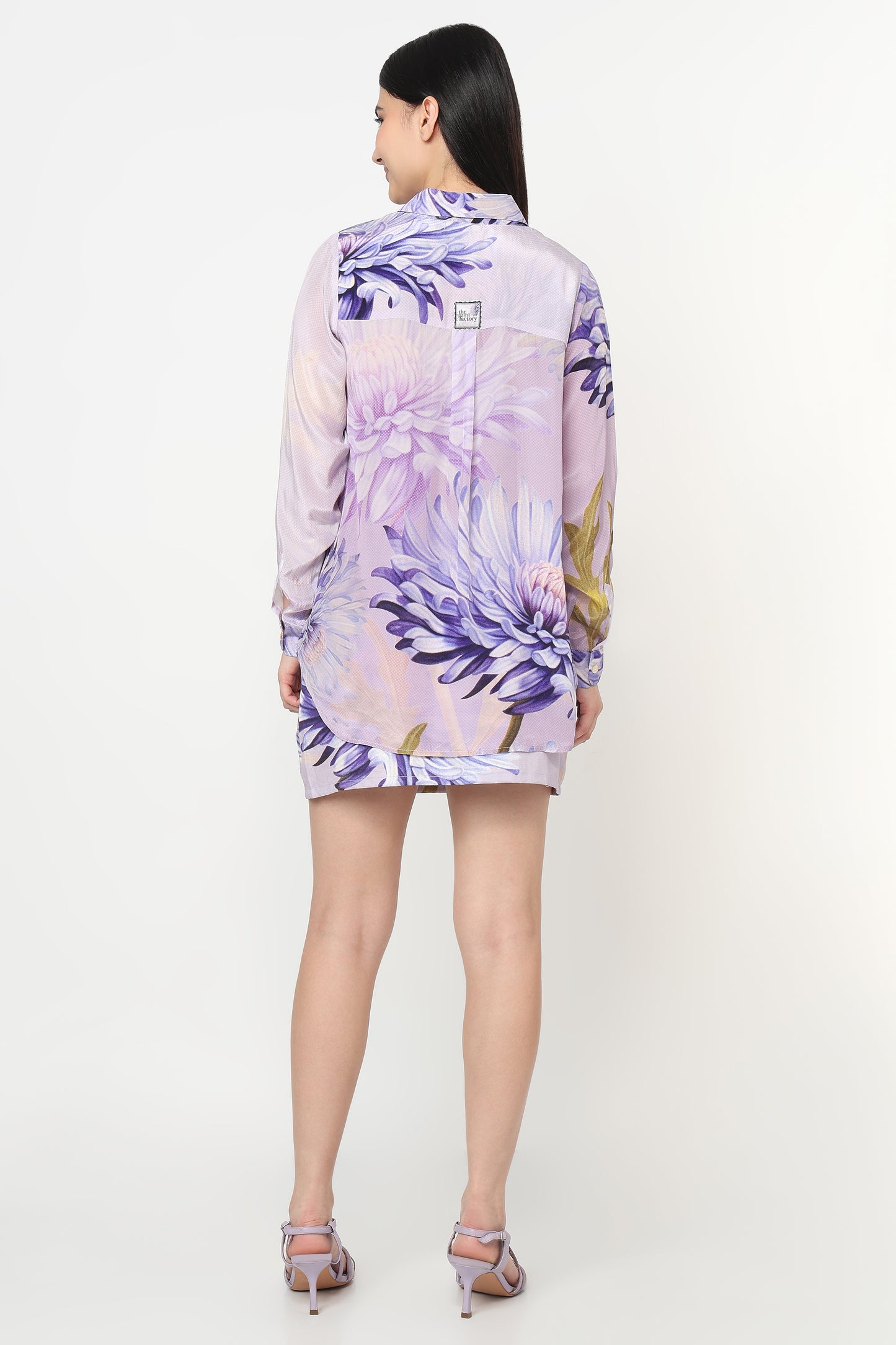 Purple Bloom Printed Shirt With Skort Set