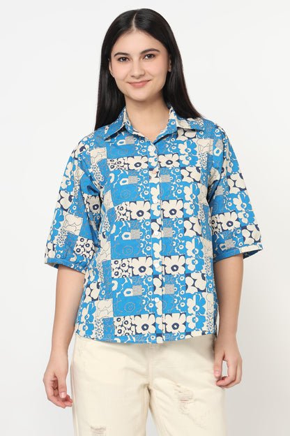 Blue Bloom Patchwork Shirt