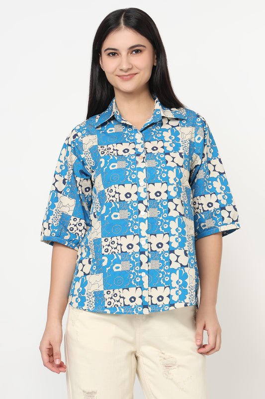 Blue Bloom Patchwork Shirt